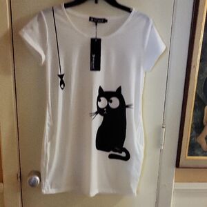 Allegra K Black Cat Print Mini Dress